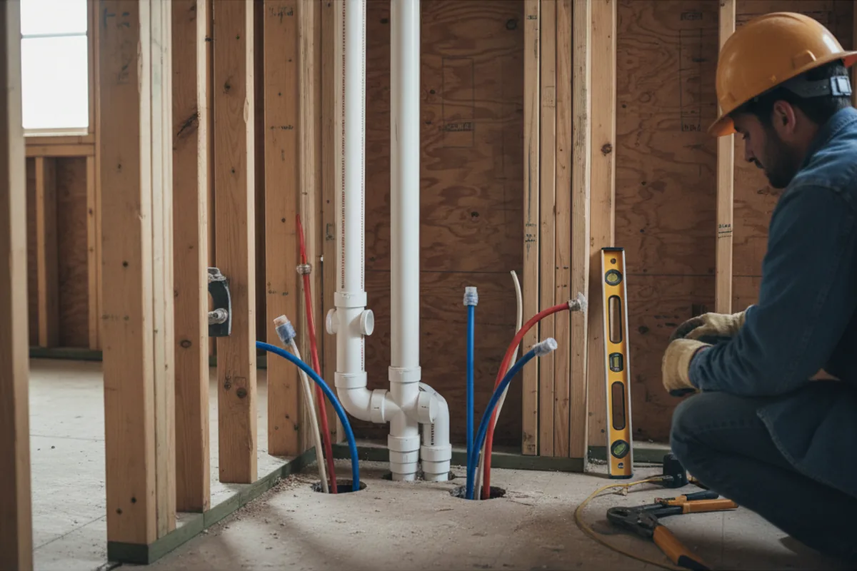 Drain and supply rough-in during Sump Pump Repair in Summit Argo
